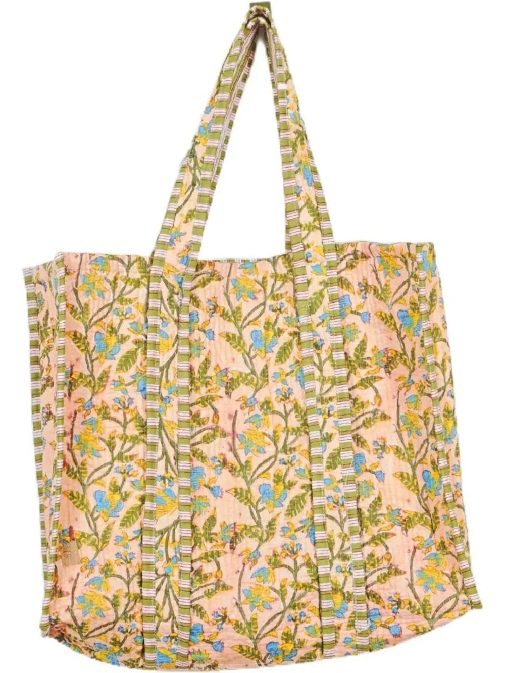 Reversible Large Floral Tote Bag | Quilted Cotton, Handprinted, Multicolor